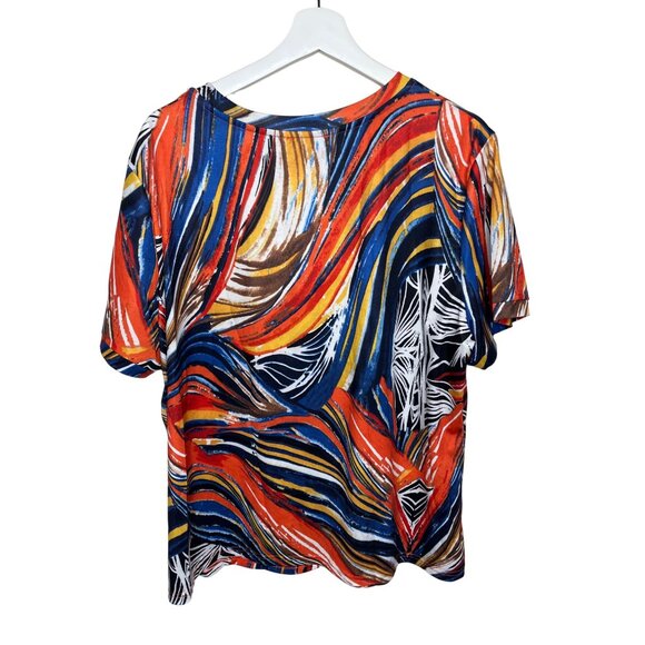 SHEIN 3XL Abstract Orange Print Tee Blouse Short Sleeve Casual Plus Size Top - Picture 2 of 8
